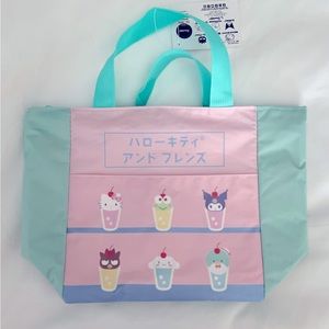 Hello Kitty x BOKKSU Pink & Aqua Zip Top Lunch Bag with Double Handles NEW W/TAG